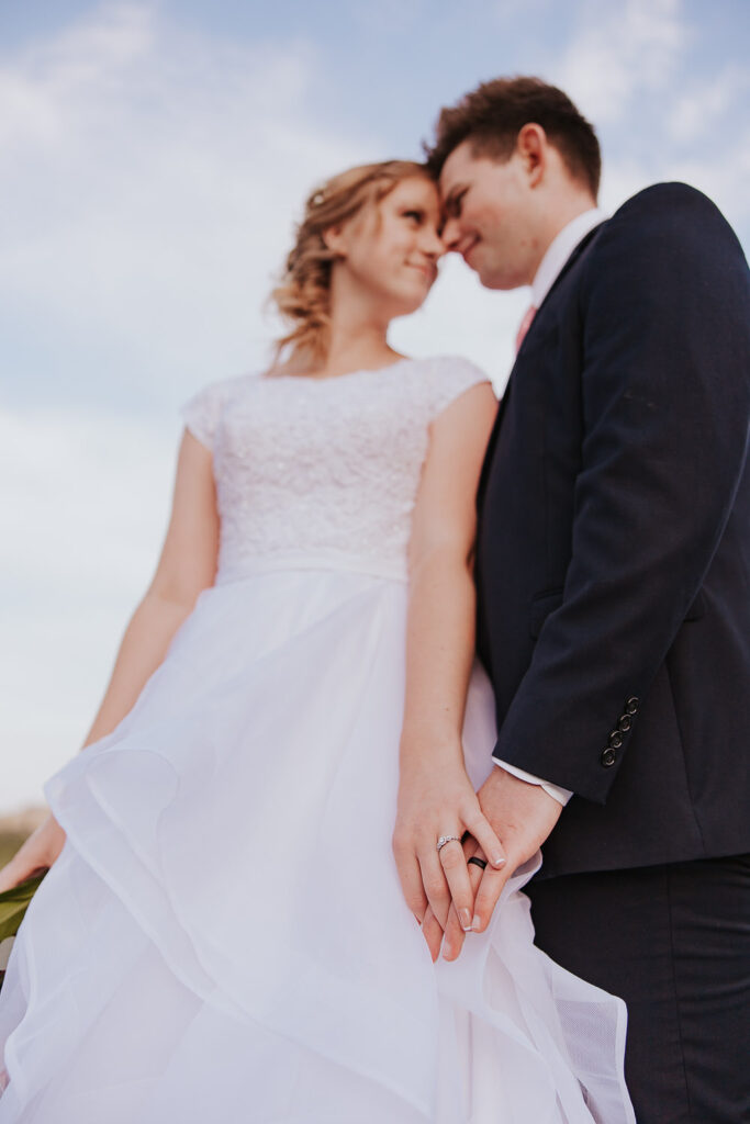 Detail of engagement and wedding rings