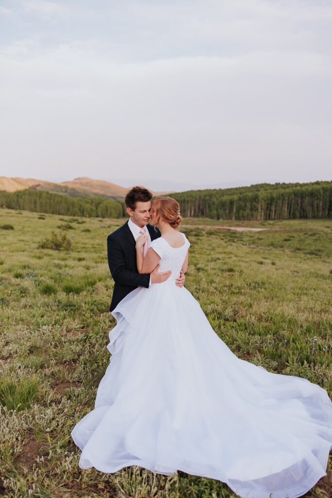 Utah wedding pose to show detail of bride's hair