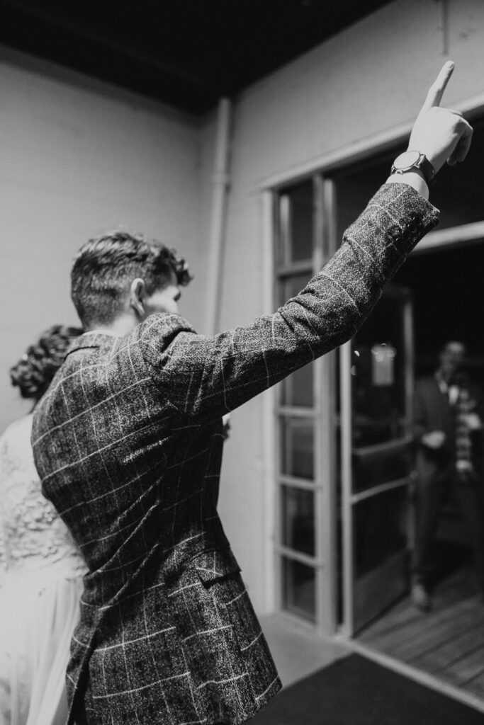 Bride and groom wedding exit getaway