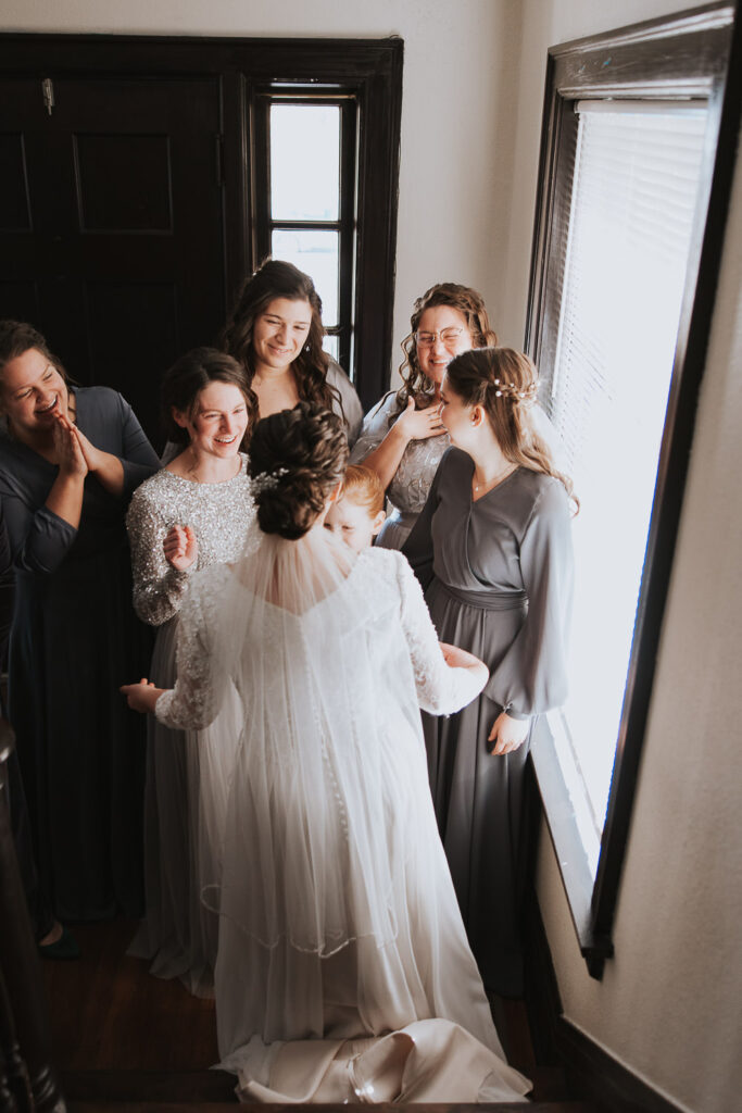 Bridesmaids reaction to seeing beautiful wedding dress