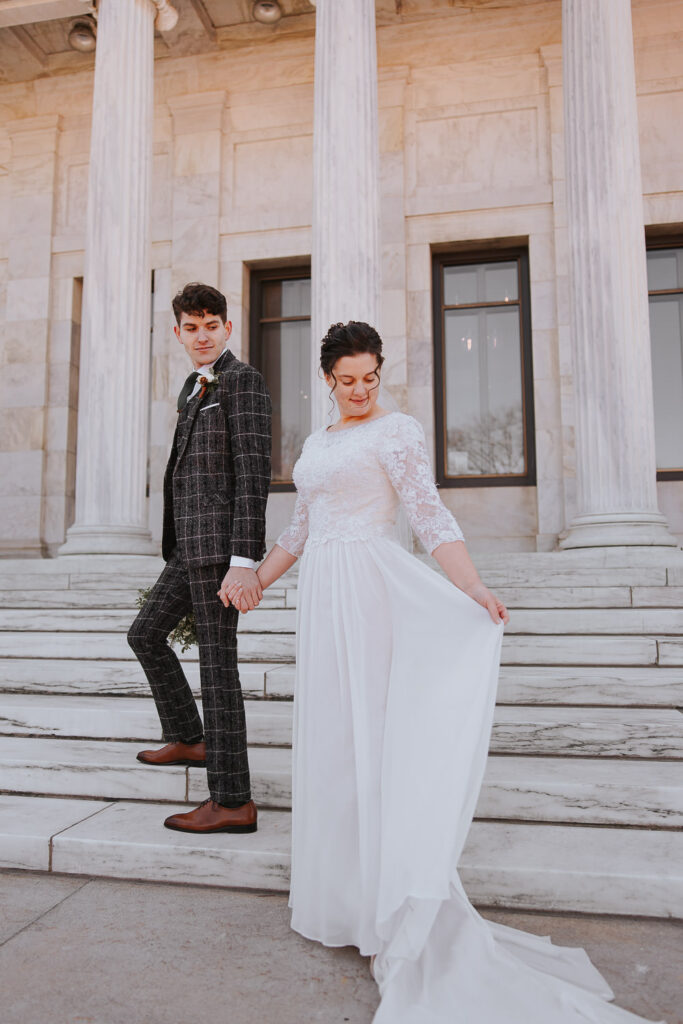 Simple white wedding dress at Toledo Museum of Art