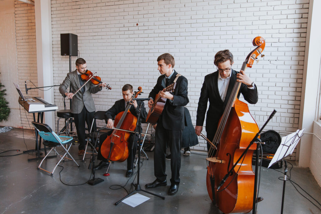 Wedding band plays music during marriage in Toledo, Ohio